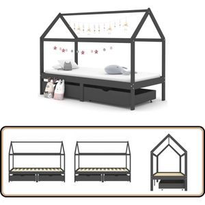 vidaXL Kinderbedframe - Grenenhout - Donkergrijs - 90x200 cm Kinderbed - Boomhut Stijl - Grenenhout Bed - Kids Bed - Kinderkamer Meubels