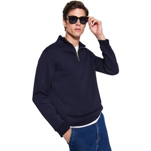 Trendyol Groene Regular/Normal Cut Stand Collar Rits Katoen Basic Fleece Sweatshirt Tmnaw24Sw00041