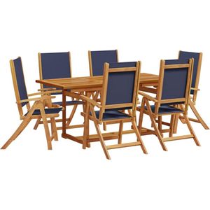 vidaXL 7-delige Tuinset van Acaciahout en Textileen Tuinmeubles - Acacia Hout - Eetkamerset - Buitentafel - Tuinstoelen