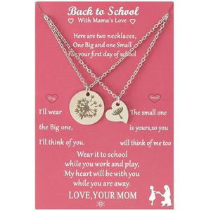 Terug naar School Ketting voor 2 met Paardenbloem - Zilverkleurig - Back to School Cadeau - Voor Mama & Kind - Pax Amare