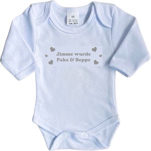 La Petite Couronne Romper Lange Mouw ""Jimme wurde Pake & Beppe"" Unisex Katoen Wit/grijs Maat 56