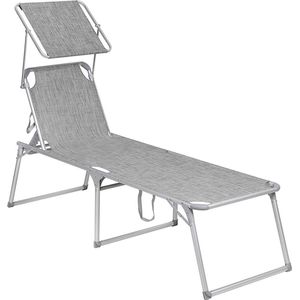 Ligstoel deluxe - Zonnebed - Met zonnescherm - Ligbed tuin - Grijs - Loungebank - 200x65x48cm