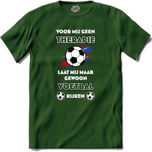 Voor mij geen therapie, maar voetbal-  Oranje elftal WK / EK voetbal - feest kleding - grappige zinnen, spreuken en teksten - T-Shirt - Heren - Bottle Groen - Maat L