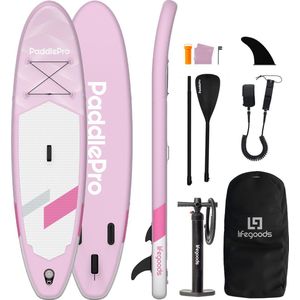 LifeGoods SUP Board Allround Compact - 100 KG Draagkracht - Opblaasbaar - Compleet SUP pakket - Rose