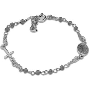 Silventi 910481418 Zilveren Armband - Verstelbare Sluiting - Kruis - Scapulier - Grijs - 16+3 cm - Rhodium - Zilver