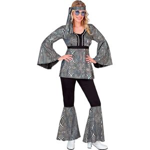 Widmann - Hippie Kostuum - 70s Groovy Kostuum Disco Zilver XXL Vrouw - Zwart, Zilver - XL - Carnavalskleding - Verkleedkleding