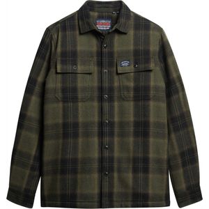 Superdry Wool Miller Overshirt Heren Overhemd - Roderick Check Olive - Maat S