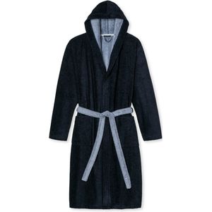 SCHIESSER heren badjas - ultralicht velours met capuchon - blauw met lichtblauw - Maat: XL