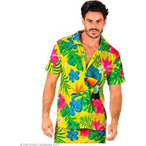 Widmann - Hawaii & Carribean & Tropisch Kostuum - Tropical Island Beach Flowers Geel Shirt Man - Geel - Small / Medium - Carnavalskleding - Verkleedkleding