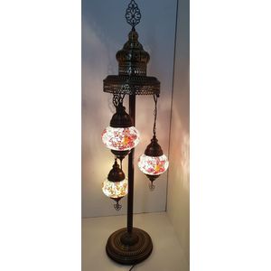 Oosterse Glans - Handgemaakte Mozaïeklamp - Staande lamp 102cm - Rood/Wit