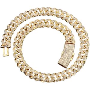Plux Fashion Iced Out Cuban Ketting - Goud - 13mm/46cm - Sieraden - Gouden Ketting - 18 Karaat Verguld - Iced out Cuban Chain - Stainless Steel - Cuban Chain – Diamanten Ketting - Iced Out Chain - Schakel Ketting - Sieraden Cadeau - Luxe Style