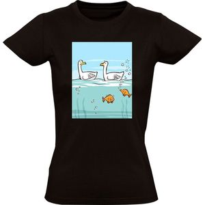 Zwaan laat een scheet Dames T-shirt - vis - grapje - eend - grappig