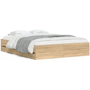 vidaXL - Bedframe - met - lades - bewerkt - hout - sonoma - eikenkleurig - 140x200 - cm