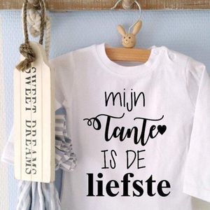 Baby shirtje jongen of meisje tekst mijn tante is de liefste | lange mouw T-Shirt | wit zwart| maat 86 | leukste kleding babykleding cadeau verjaardag
