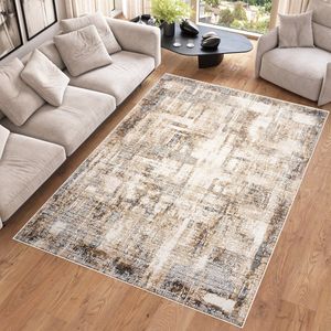 Tapiso Hera Vloerkleed Beige Bruin Laagpolig Woonkamer Gewreven Tapijt Maat- 120x170