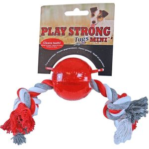 Play Strong rubber mini bal met floss 6 cm rood