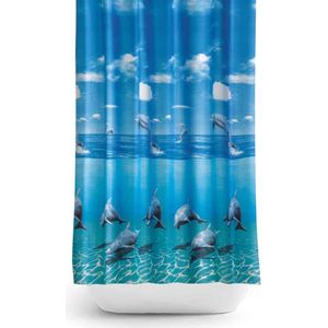 Casabueno Dolphins - Douchegordijn Extra Breed - 240x200 cm - Badkamer Gordijn - Shower Curtain - Waterdicht - Sneldrogend - Anti Schimmel - Wasbaar - Duurzaam - Blauw