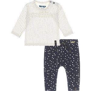 Dirkje Bio Basic SET(2delig) Blauw broekje met hartjes, Off white shirt met stip  - Maat 80