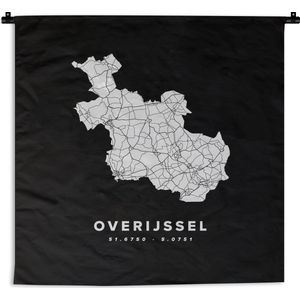 Wandkleed - Wanddoek - Overijssel - Wegenkaart Nederland - Zwart - 180x180 cm - Wandtapijt
