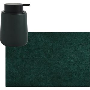 MSV badkamer droogloop mat/tapijt - 40 x 60 cm - met zelfde kleur zeeppompje 300 ml - donkergroen