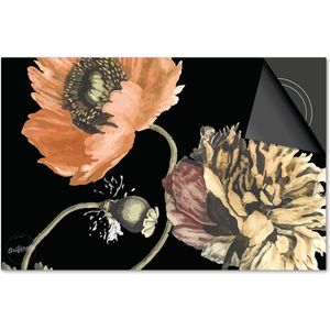 Inductie beschermer 71x52 - afdekplaat inductie mat - Dietrix Kookplaat beschermer - DELUXE - Botanical - Bloemen divers op zwart