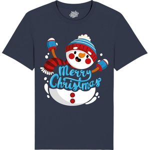 Sneeuwman - Foute kersttrui kerstcadeau - Dames / Heren / Unisex Kleding - Grappige Kerst, Oud en Nieuw en winter Outfit - T-Shirt - Unisex - Navy Blauw - Maat XXL