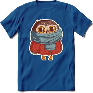 Winter uil T-Shirt Grappig | Dieren uilen Kleding Kado Heren / Dames | Animal Skateboard Cadeau shirt - Donker Blauw - XL