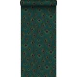 Origin eco texture vlies behang pauwenveren zeegroen - 347764 - 0.53 x 10.05 m