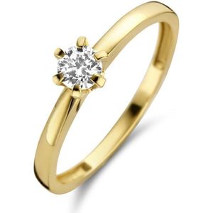 New Bling 9NBG-0203-52 Gouden Ring - Dames - Zirkonia - 4 mm - Solitair - Maat 52 - 6 Poot zetting - 14 Karaat - Goud