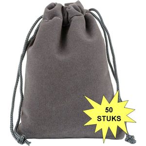 Fako Bijoux® - Fluweel Cadeau Zakjes - Velours - 7x9cm - Grijs - 50 Stuks