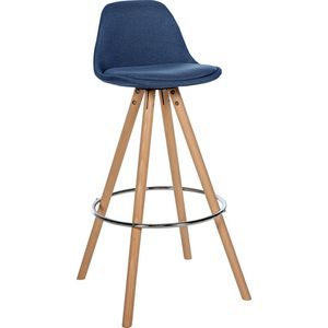 CLP Corbin Barkruk - Met rugleuning - Hout rond frame - Stof - blauw natura