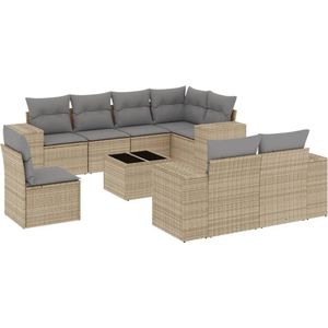 vidaXL Loungeset 9-delig - Poly Rattan - Beige Tuin Lounge Set - Loungebank - Buitendecoratie - Buitenkamer - Garden Furniture