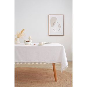 Tafelkleed Franjes - 300 x 140 cm Katoen Tafellaken - Wit