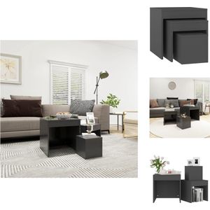 vidaXL Bijzettafel Set - Grijs - Grote 45x45x45cm - Medium 35x35x35cm - Kleine 24x24x24cm - Montage Vereist - Tafel