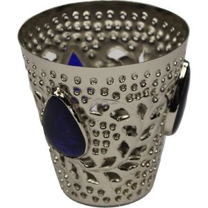 Candle silver plated with blue stones Windlicht - kaarshouder