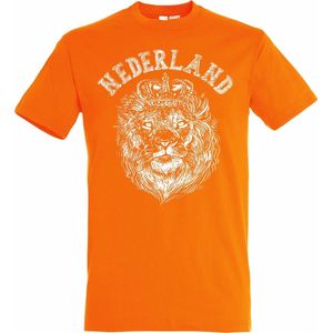 T-shirt kinderen Nederland Leeuw Print | Oranje Shirt | Koningsdag Kleding Kinderen | Oranje | maat 92