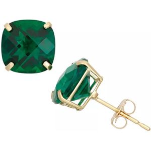 Fate Jewellery oorbellen FJ238 - Smaragd - 925 zilver - Goud verguld - Oorknoppen
