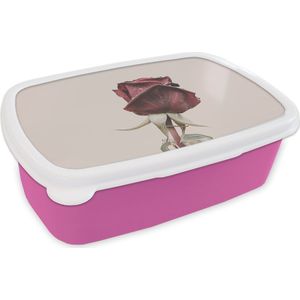 Broodtrommel Roze - Lunchbox - Brooddoos - Bloemen - Rood - Rozen - Groen - 18x12x6 cm - Kinderen - Meisje