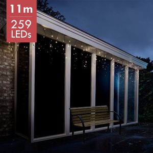 Kerstverlichting - Lumineo - IJspegel - Lichtgordijn - 11 meter - IJspegel - 259 LED's - zwart snoer - warm wit - voor binnen & buiten