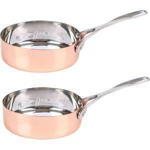 Urban Living Klein steelpannetje/sauspan - 2x - rose goud - RVS - D12 cm x 7 cm