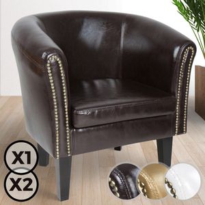 GoodVibes - Chesterfield Chair - Gemaakt van Hout en Kunstleder - Koperen Klinknagels - Lounge Stoel - Clubstoel - Woonkamer Meubels - Bruin