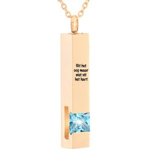 Luxe Ashanger | Met Ketting En Gravering | Uit Het Oog Maar Niet Uit Het Hart | Assieraad | Rosegoudkleurig Met Aqua Steen | As Ketting | Gedenksieraad | Urn | Incl. As vuller