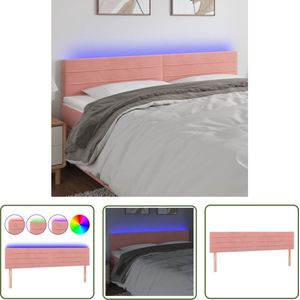 The Living Store Hoofdbord LED 180x5x78/88 cm fluweel roze - Hoofd Bord - Hoofdkussen - Led Lamp - Beddecoratie - Slaap Kamer Decoratie