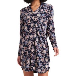 Schiesser Feminine Floral Comfort Fit Vrouwen Nachthemd - Donkerblauw - Maat 44