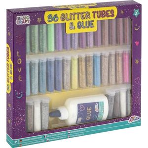 36 glitterbuisjes inclusief hobbylijm van Grafix - knutselen voor kinderen - glitters knutsel - strooi glitter