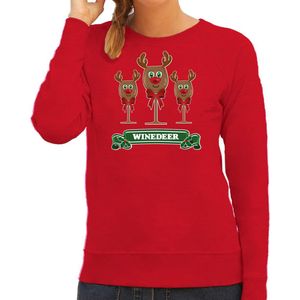 Bellatio Decorations Foute Kersttrui/sweater dames - winedeer - rood - wijn - rendier - Rudolf S