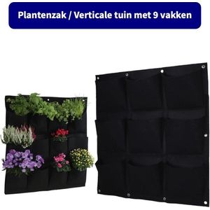 Plantenzak met 9 vakken - Verticale tuin - Plantentas - Plantenhanger geschikt voor kruiden, bloemen en planten - Hangende plantenbak - Anno 1588 - Dik vilt - 50x50 cm - Zwart