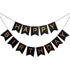 Slinger Happy Birthday – Zwart – 250cm – 15*12 cm – Verjaardag Feestje Kinderfeest – Vlaggetjes