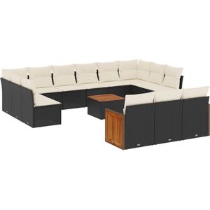 vidaXL 14-delige Loungeset - Poly Rattan - Zwart Loungebank - Lounge Set - Tuinmeubels - Buitendecoratie - Pe Rattan