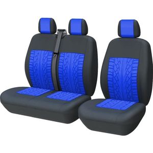 universele auto stoelhoezen voor bestelwagen vrachtwagen voorstoelen auto stoelhoezen 3D bandenspoor patroon 1 + 2 stoelhoes beschermers blauw